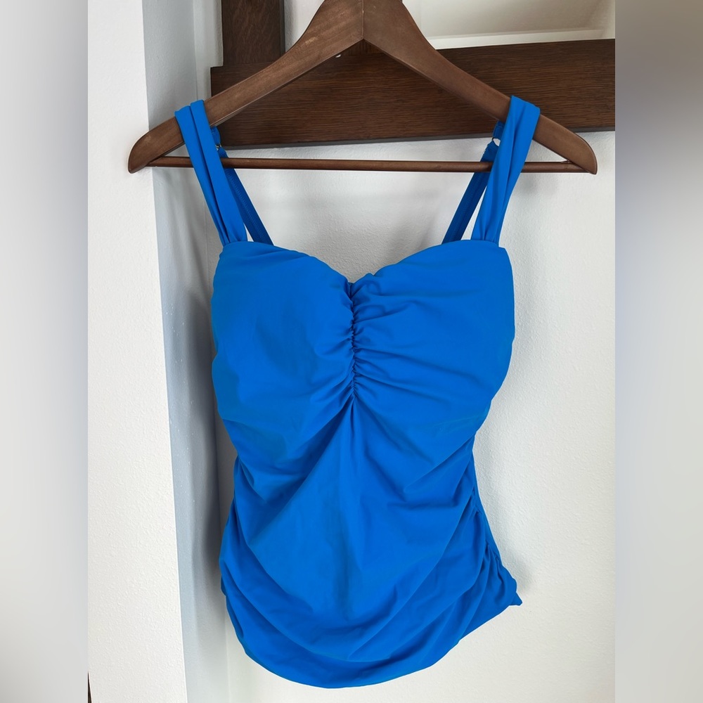 Profile By Gottex Bright Blue Shirred Tankini Top 34G